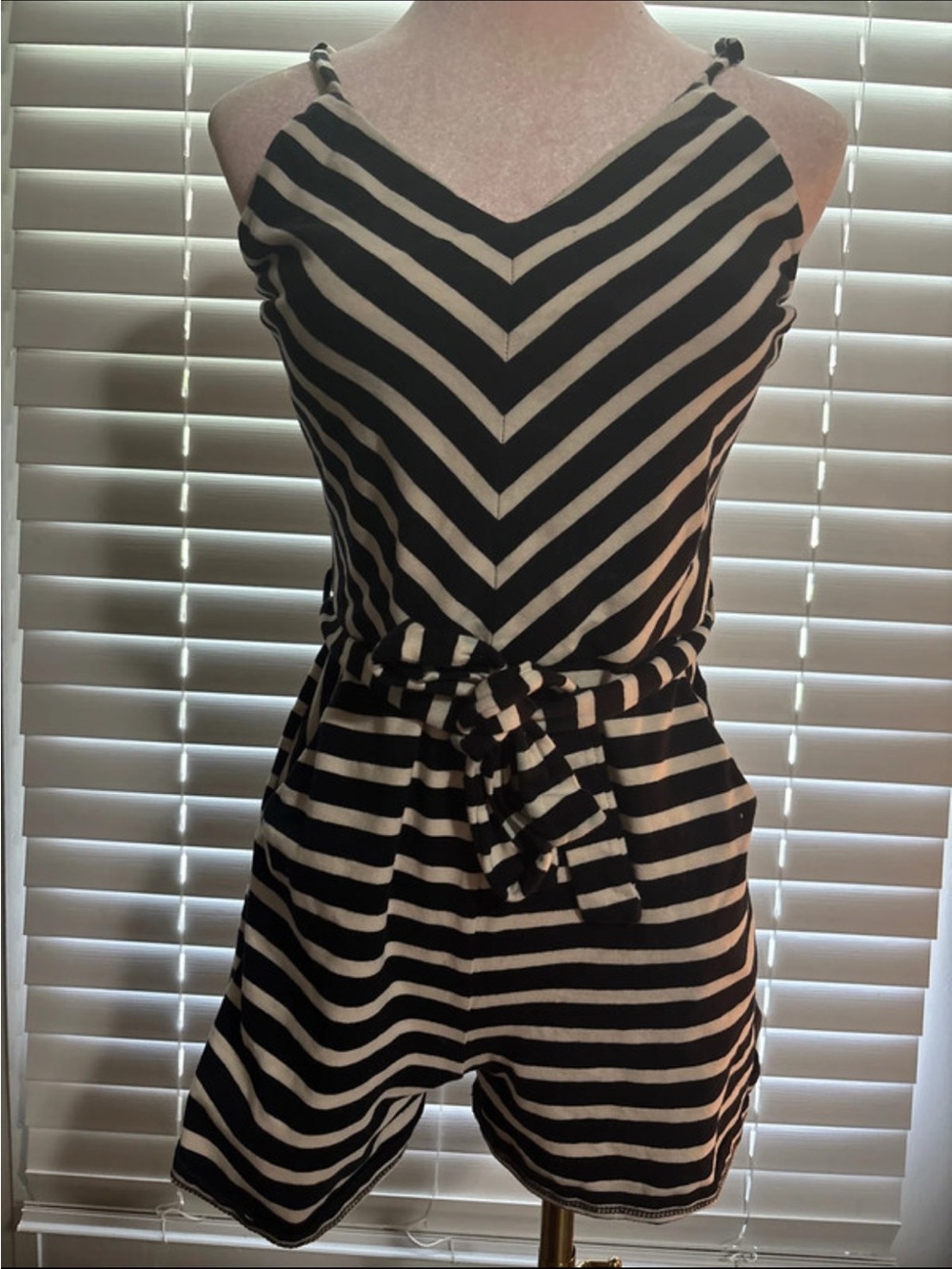 Medium- Navy & Off White Color Romper